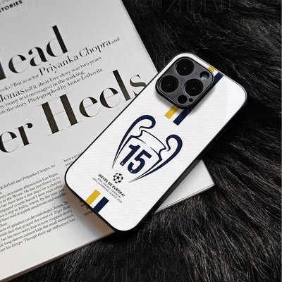 皇马欧冠15冠磁吸磨砂黑框电镀玻璃手机壳适用苹果iphone17promax华为OPPORENO15PRONOVA11PROVIVOS30PROMINI