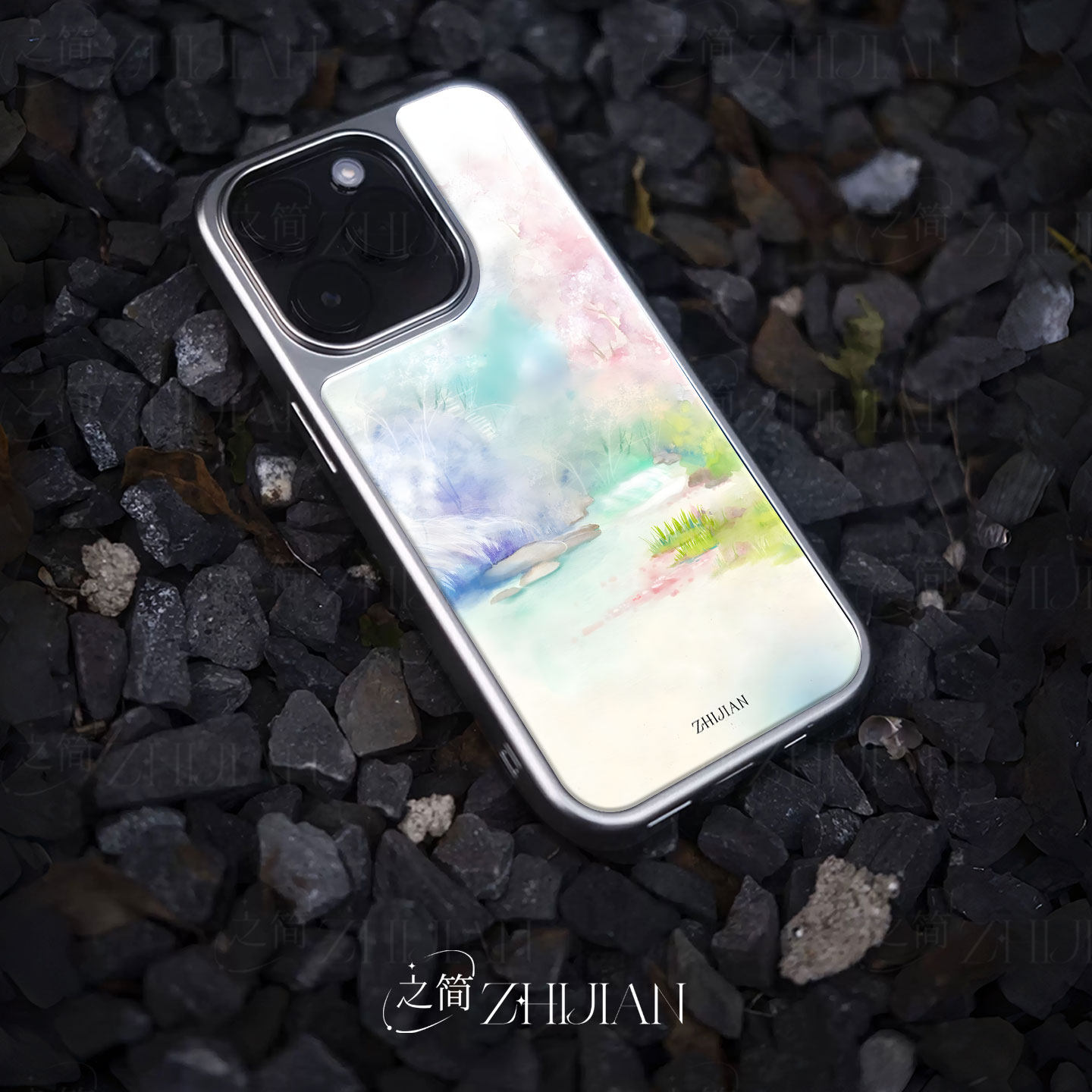 之简ZHIJIAN《春日仙境》电镀玻璃磨砂手机壳新款小众不撞壳适用苹果17promax华为MATE60PROPLUS华为PURA80UL