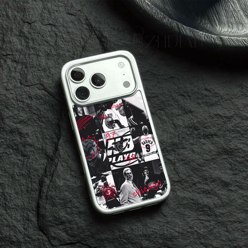 乔丹公牛拼贴磁吸磨砂黑框电镀玻璃手机壳适用苹果iphone17promax华为1加13TPURA70PRO荣耀POWER2IQOO11PRO