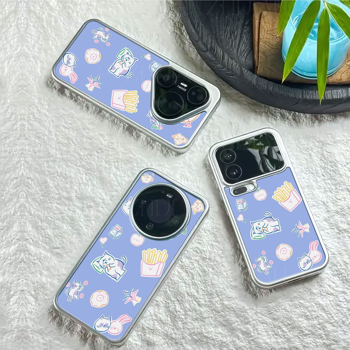 猫咪美食贴纸磁吸磨砂黑框电镀玻璃手机壳适用苹果iphone17promax华为小米15SPRO荣耀X60GT荣耀100PROPURA80P