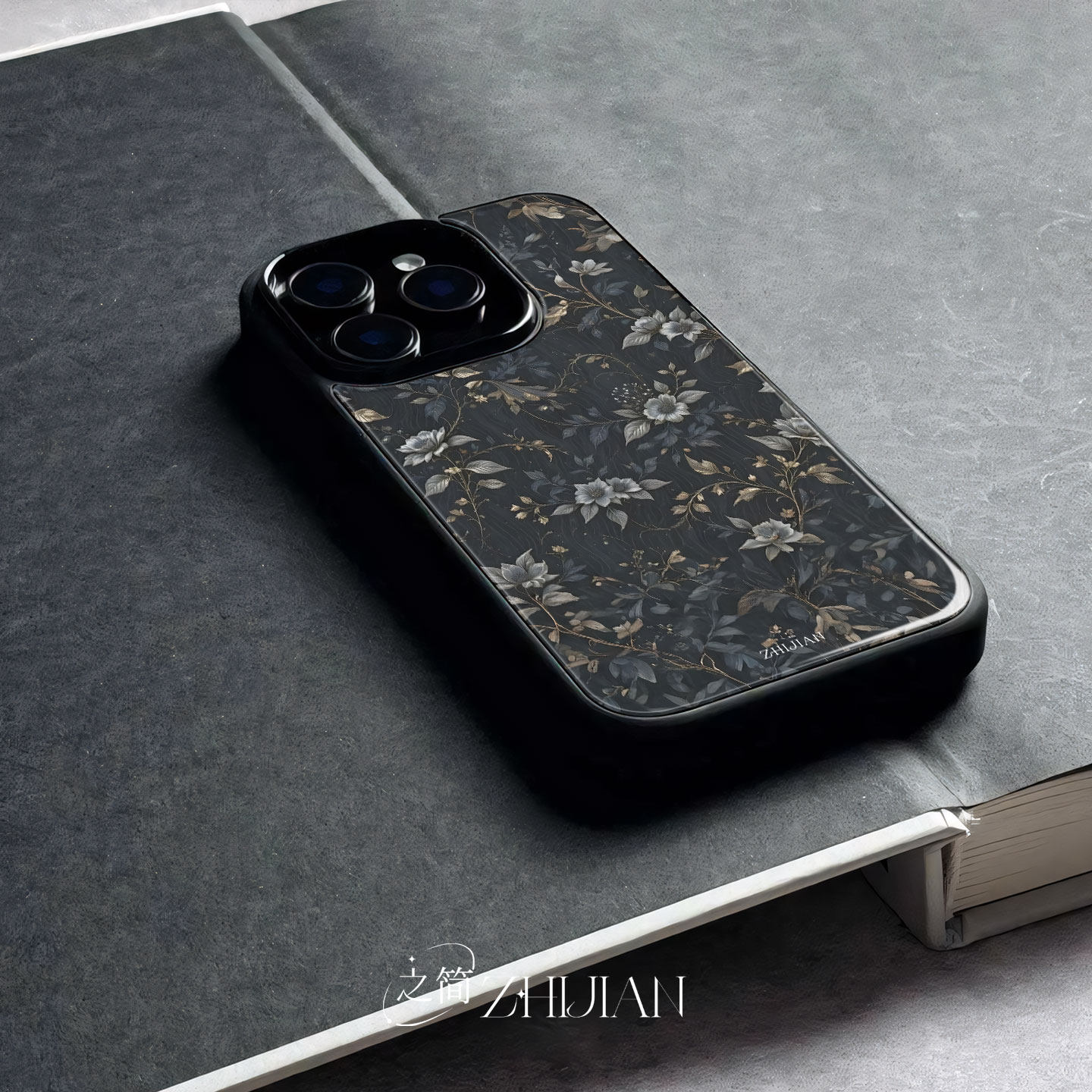 之简ZHIJIAN《暗金花藤》玻璃亮面磨砂手机壳新款小众不撞壳适用苹果17promax荣耀400PRO红米TURBO4PROFINDX8