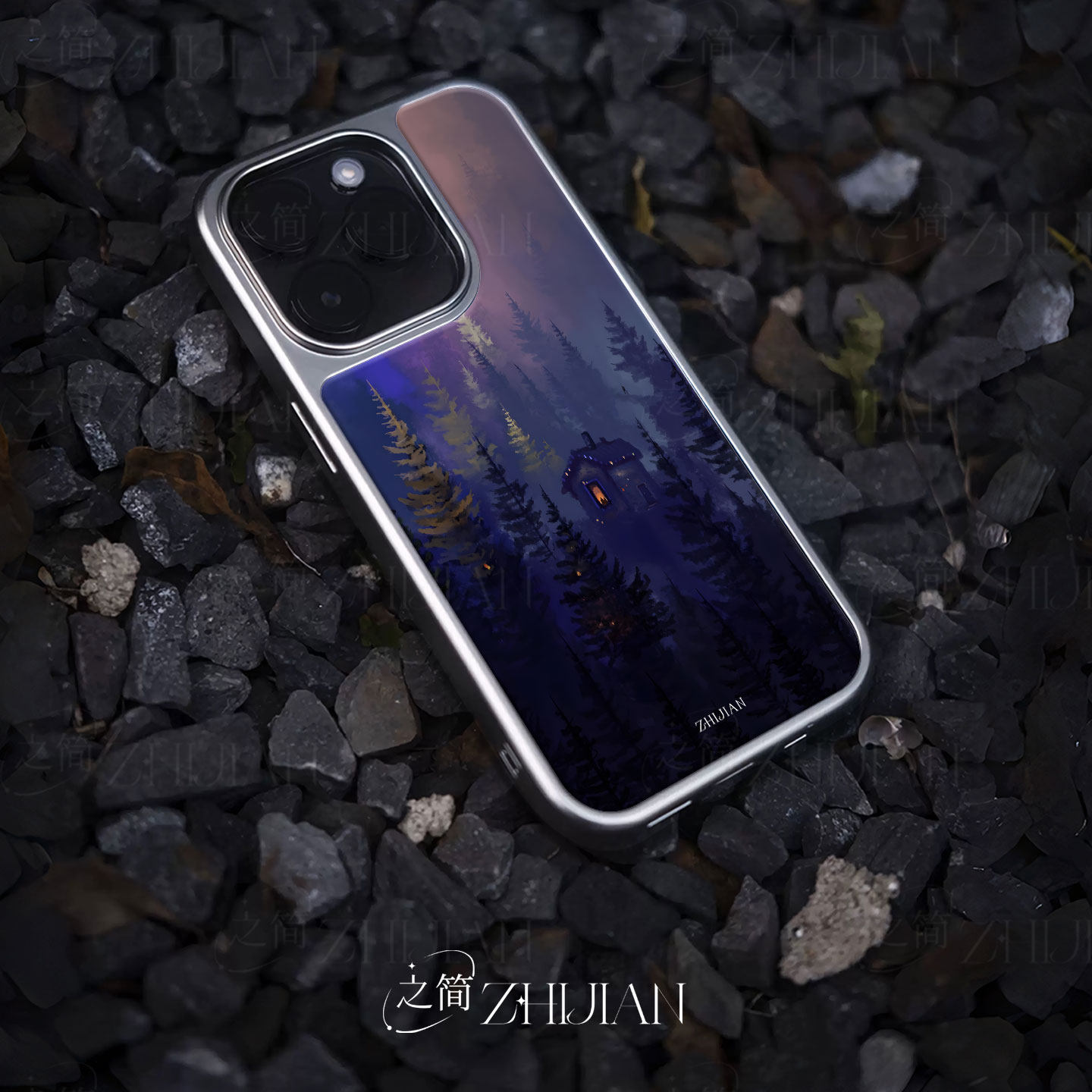 之简ZHIJIAN《林夜幽居》电镀玻璃磨砂手机壳新款小众不撞壳适用苹果17promax华为PURA70PROPLUS华为MATE50PR