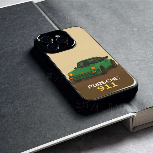 像素保时捷911磁吸磨砂黑框电镀玻璃手机壳适用苹果iphone17promax华为荣耀MAGIC5PROP50PRO红米NOTE15PROPLU