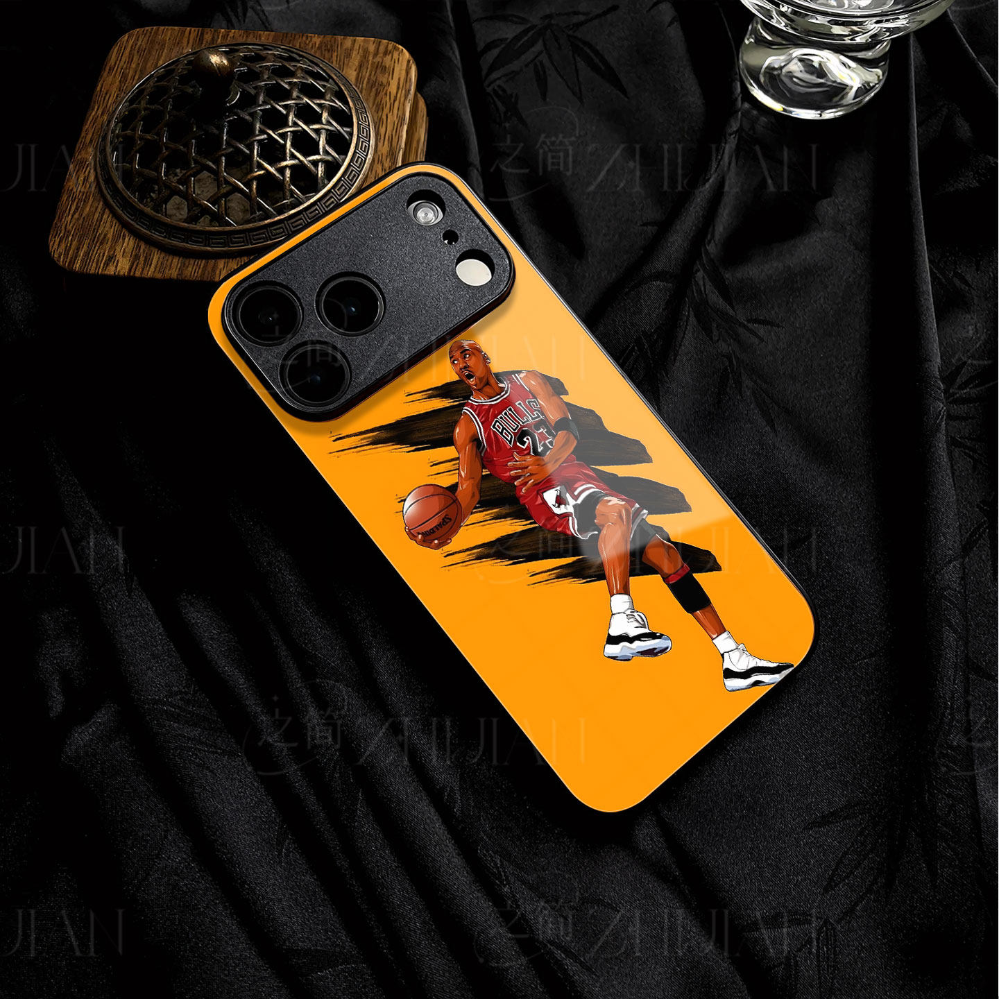 乔丹运球磁吸磨砂黑框电镀玻璃手机壳适用苹果iphone17promax华为红米K70E荣耀X80IP50PROOPPOFINDX9PRO