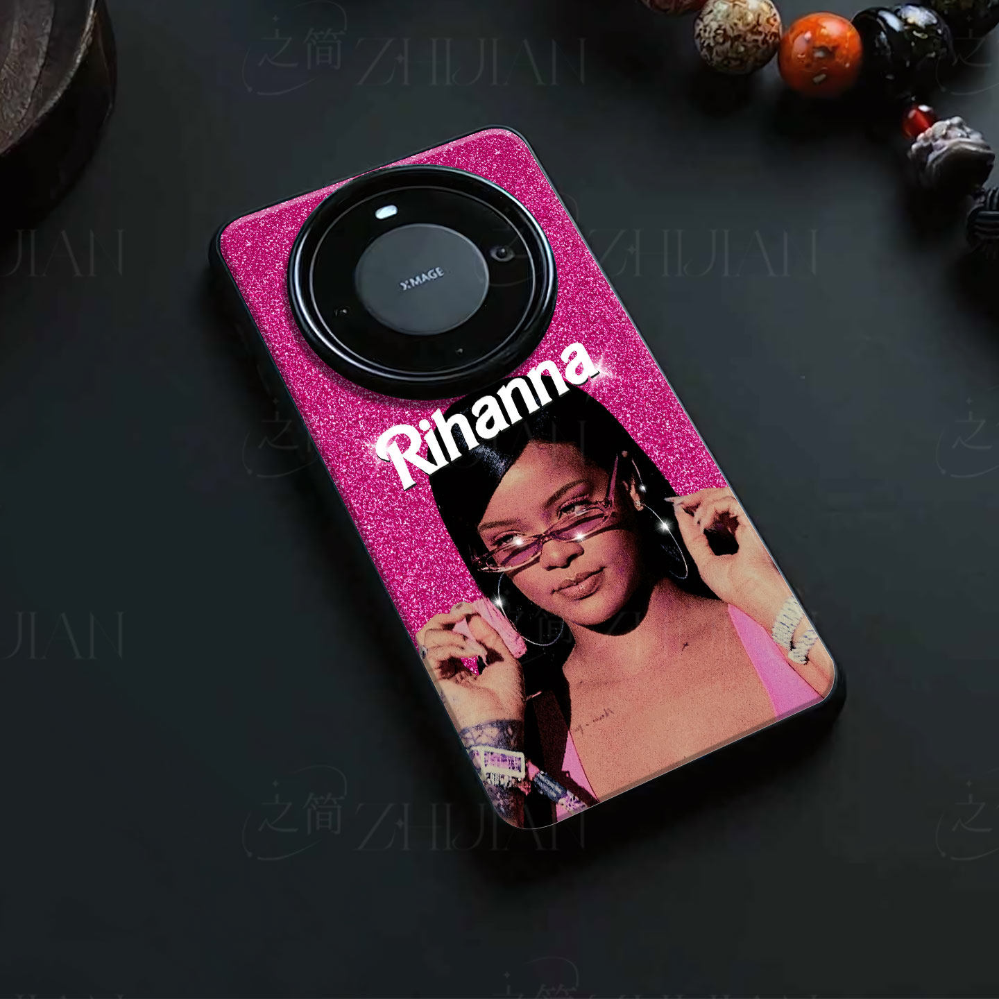 蕾哈娜粉闪图磁吸磨砂黑框电镀玻璃手机壳适用苹果iphone17promax华为NOVA12ULTRAIQOOZ9XNOVA9PROPLus16/15/