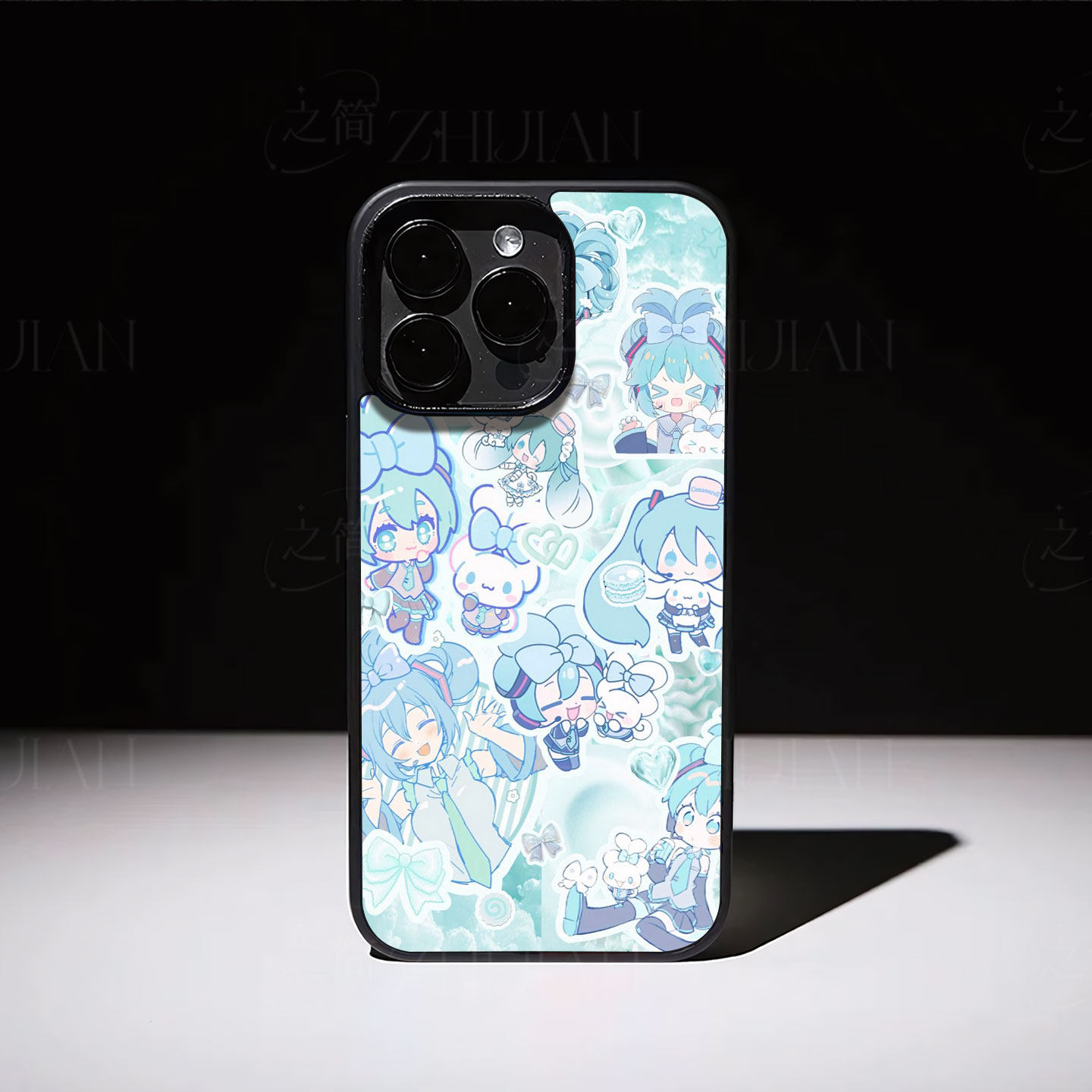 初音玉桂磁吸磨砂黑框电镀玻璃手机壳适用苹果iphone17promax华为IQOOZ9XOPPORENO7SENOVA9PROOPPOFINDX7ULTR