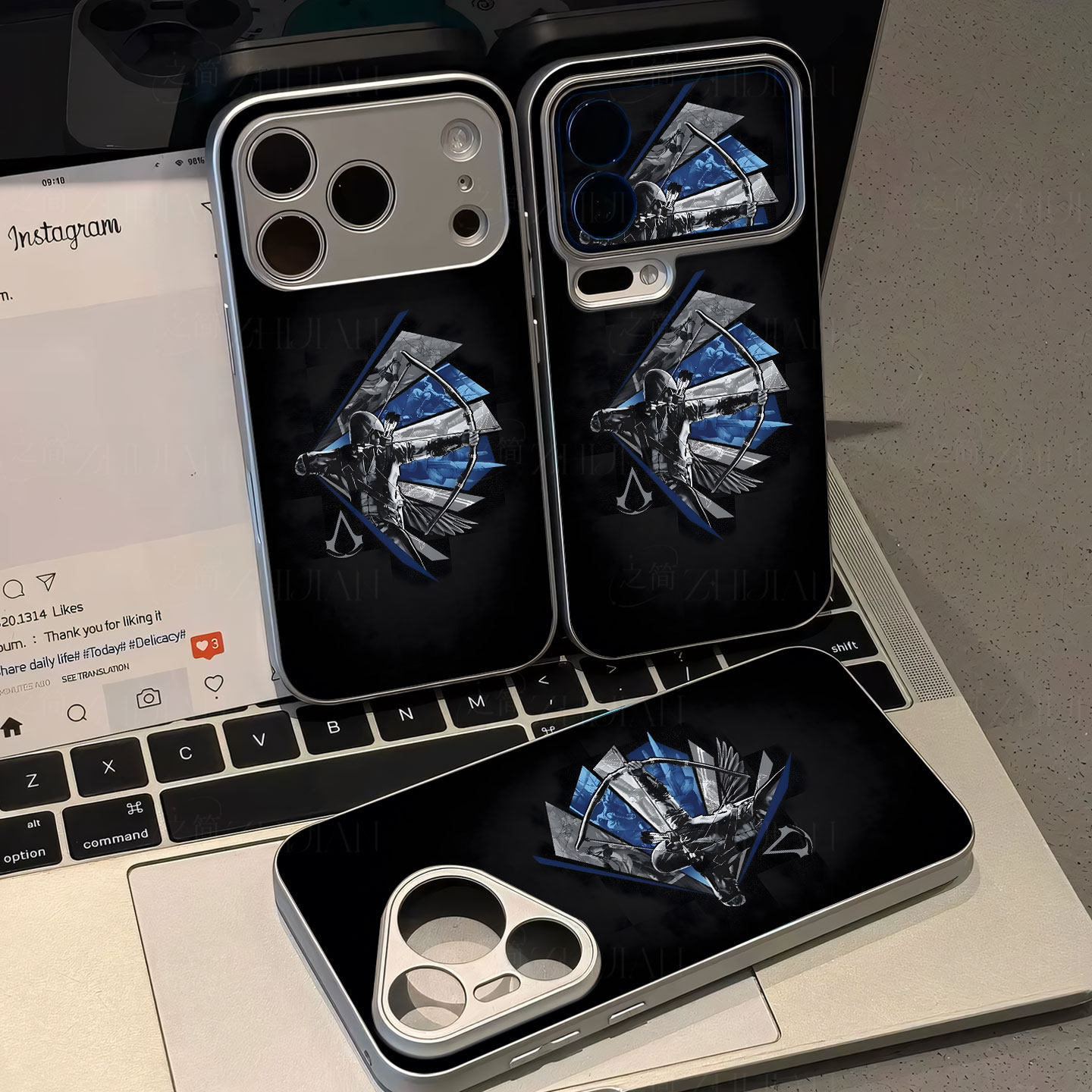 刺客弓箭手磁吸磨砂黑框电镀玻璃手机壳适用苹果iphone17promax华为NOVA11PRONOVA9PRO红米TURBO5MAXPROMAX11