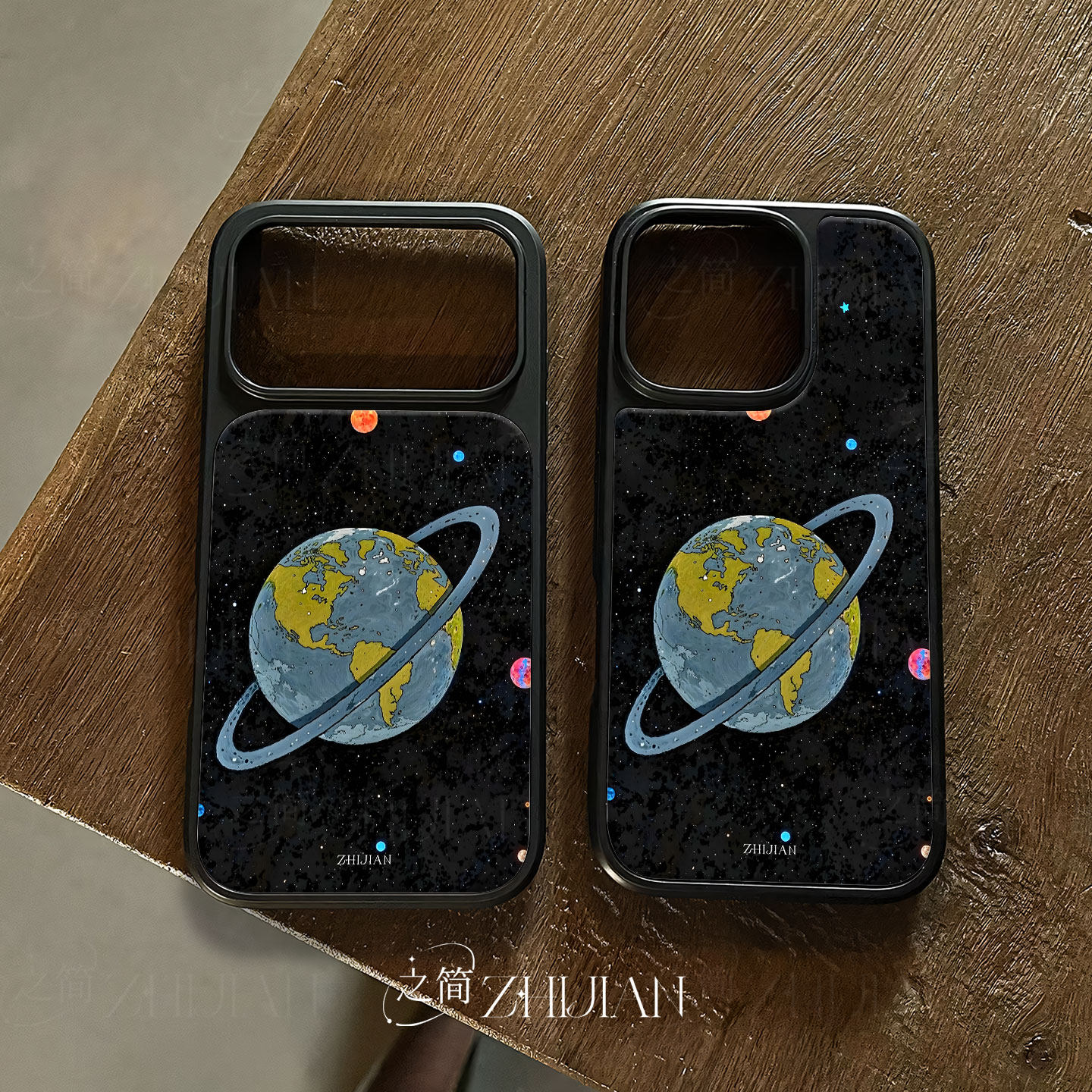 之简ZHIJIAN《宇宙星球》电镀玻璃磨砂手机壳新款小众不撞壳适用苹果17promax华为PURA70PROPLUS小米17PROMAX