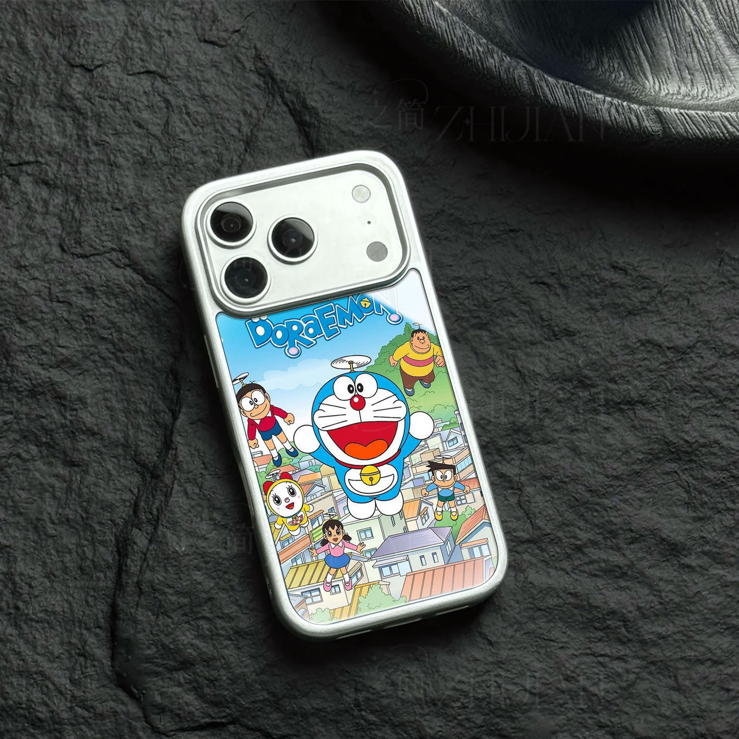哆啦A梦飞行磁吸磨砂黑框电镀玻璃手机壳适用苹果iphone17promax华为OPPOFINDX9SPRONOVA12PRO荣耀X80I红米K6