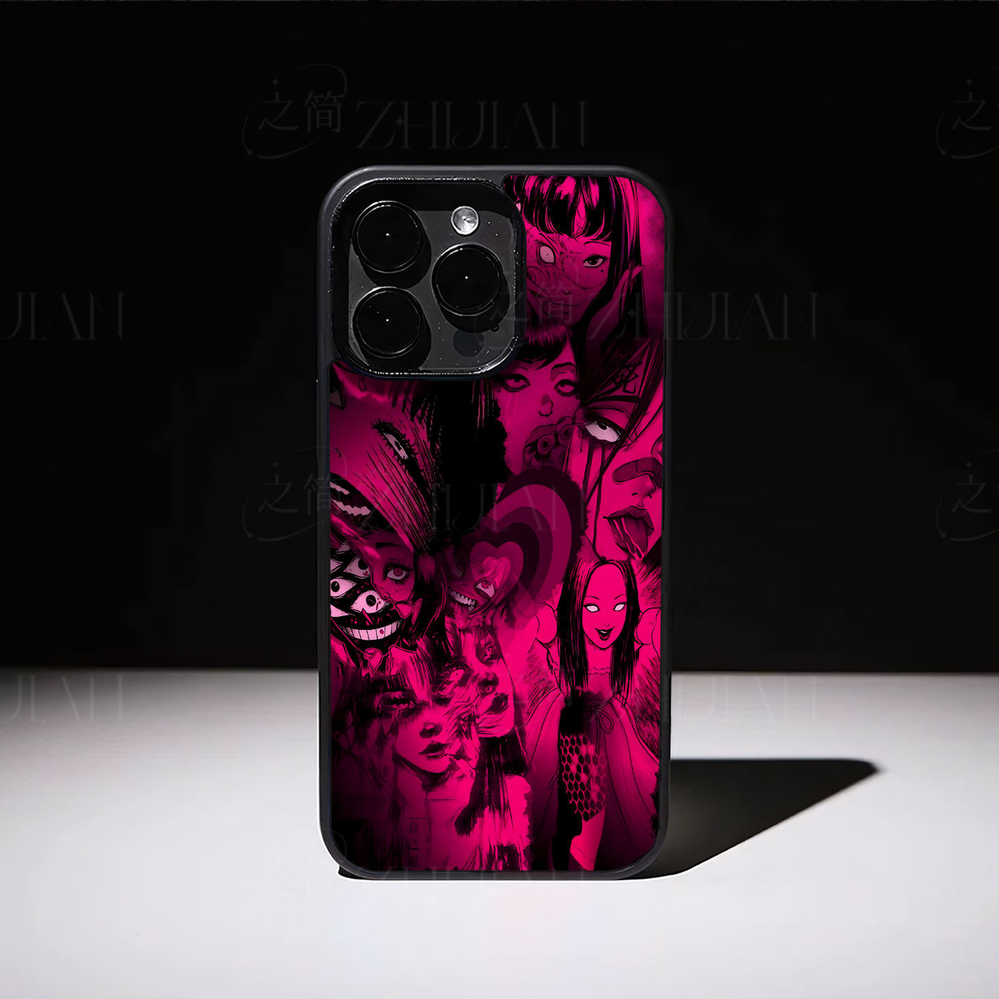 暗黑病娇少女磁吸磨砂黑框电镀玻璃手机壳适用苹果iphone17promax华为OPPOFINDX9ULTRA红米NOTE14PROPLUSMATE