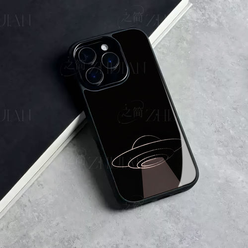 发光飞碟磁吸磨砂黑框玻璃手机壳适用苹果iphone17promax华为一加ACE5ProVIVOY300TP80PRO荣耀MAGIC8PRO