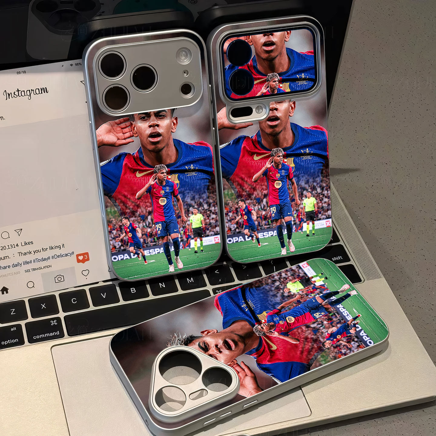 亚马尔巴萨庆祝磁吸磨砂黑框电镀玻璃手机壳适用苹果iphone17promax华为1加11VIVOS50PROMINIVIVOX60PROOPPOF