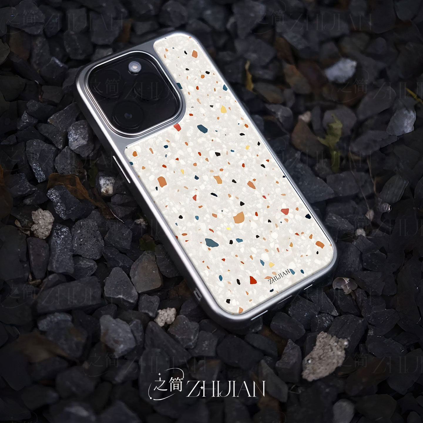 之简ZHIJIAN《水磨石纹》电镀玻璃磨砂手机壳新款小众不撞壳适用苹果17promax华为MATE70PROPLUS华为PURA80PR