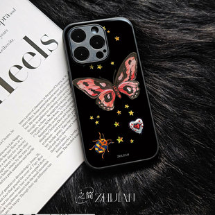 之简ZHIJIAN《蝶花虫心》玻璃亮面磨砂手机壳新款小众不撞壳适用苹果17promax荣耀GTPROVIVOX200PROMINIVIVOS