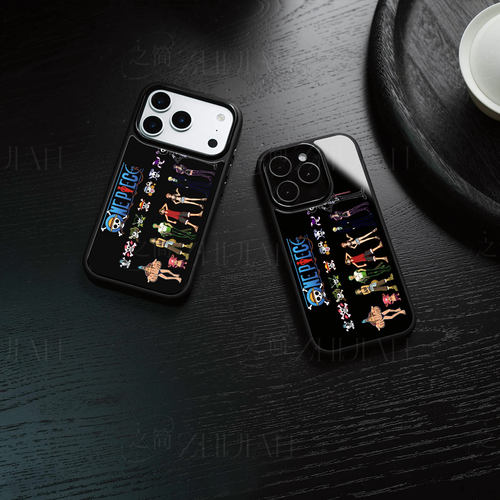 海贼王草帽团磁吸磨砂黑框电镀玻璃手机壳适用苹果iphone17promax华为红米TURBO4PRO红米K70至尊版红米K80至