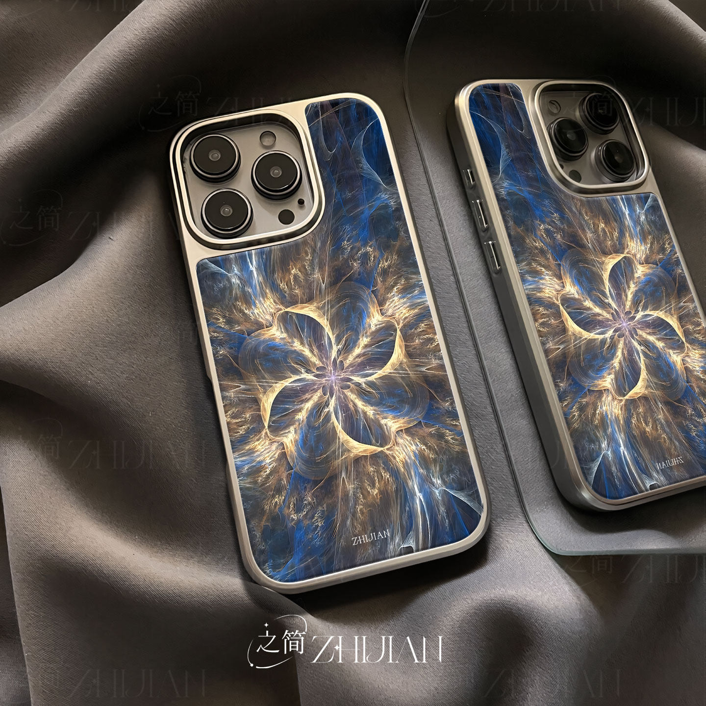 之简ZHIJIAN《幻彩花绽》电镀玻璃磨砂手机壳新款小众不撞壳适用苹果17promax华为MATE70PROPLUS华为PURA70PR