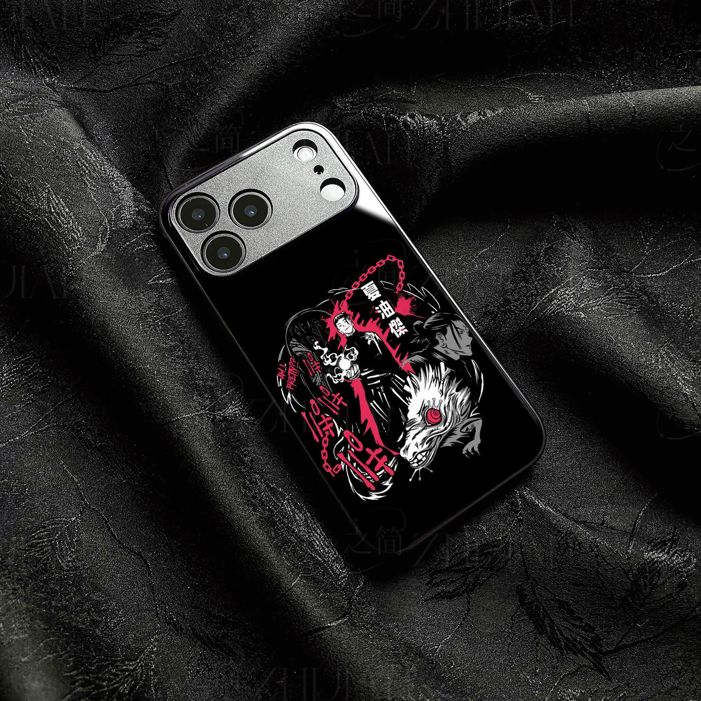 夏油杰贴纸磁吸磨砂黑框电镀玻璃手机壳适用苹果iphone17promax华为红米NOTE12PROPLUS荣耀POWER2荣耀MAGIC8P