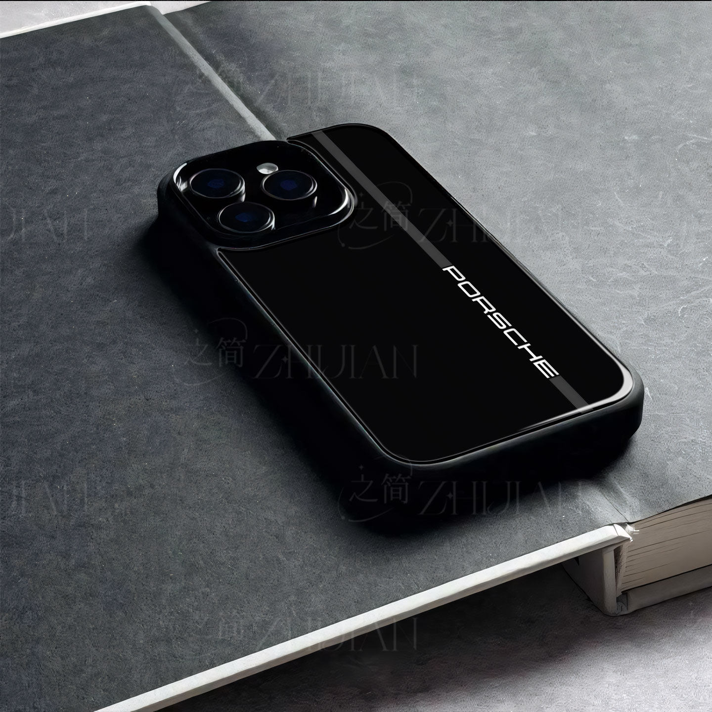 保时捷黑磁吸磨砂黑框电镀玻璃手机壳适用苹果iphone17promax华为1加TURBO6VIVOS30PROMINIPLus16/15/14畅享9