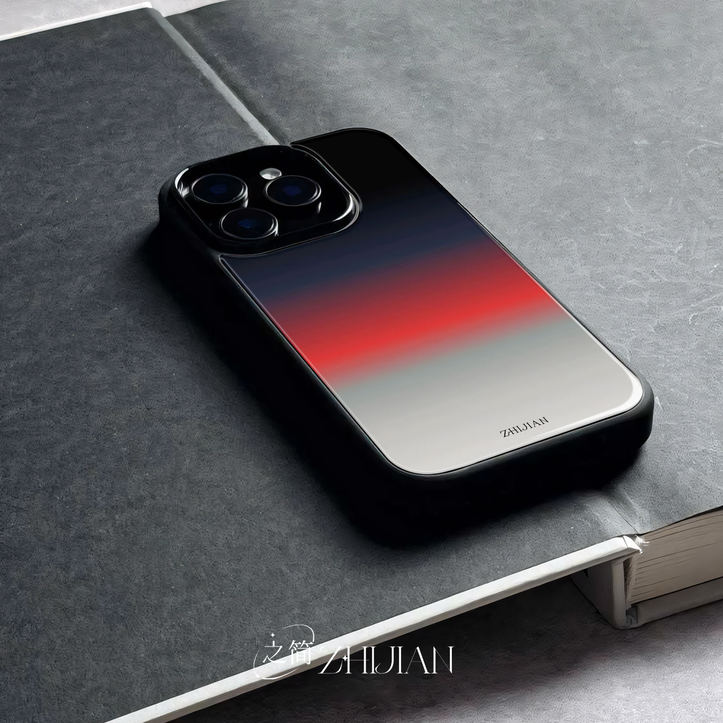 之简ZHIJIAN《红黑渐变》玻璃亮面磨砂手机壳新款小众不撞壳适用苹果17promaxVIVOY200IIQOOZ9XVIVOX200PROMI