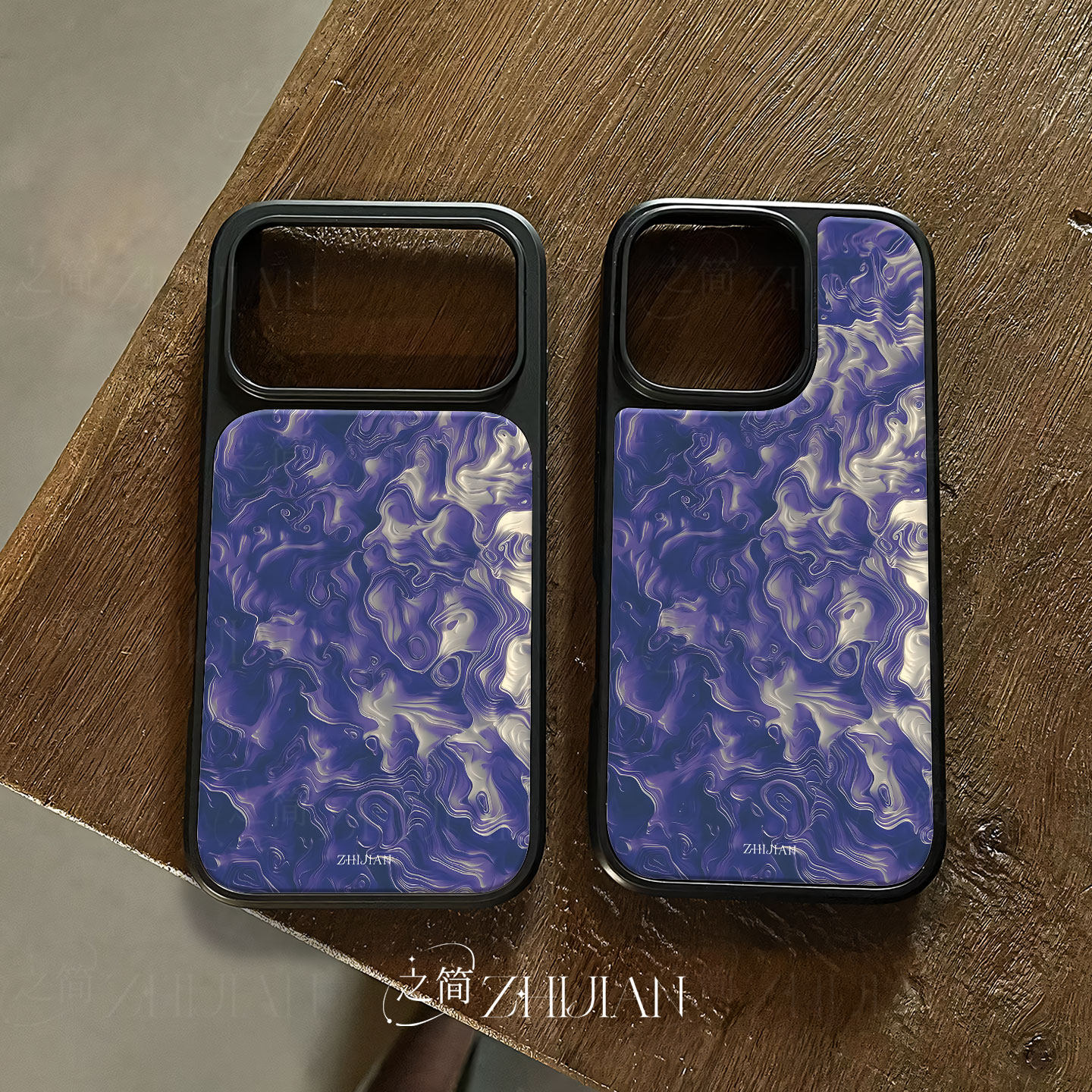 之简ZHIJIAN《幻紫流波》电镀玻璃磨砂手机壳新款小众不撞壳适用苹果17promax华为PURA80PROPLUS华为PURA70PR