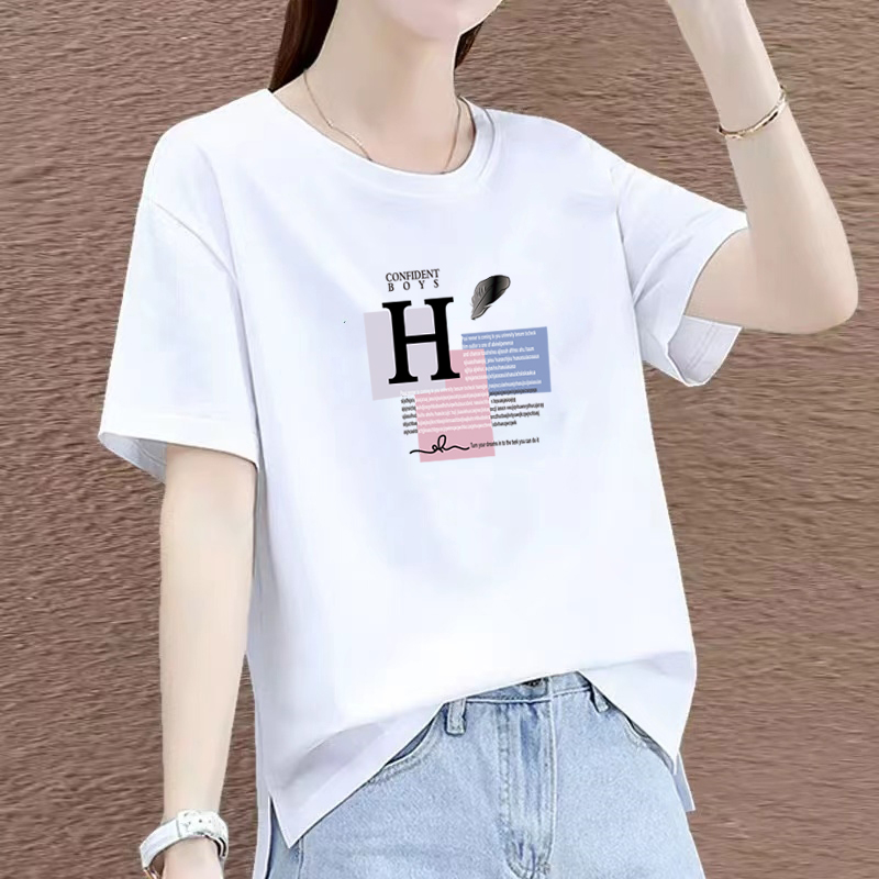纯棉短袖t恤女大码宽松时尚上衣
