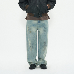 纯棉设计感直筒长裤 韩国正品PARTIMENTO 户外复古水洗做旧牛仔裤