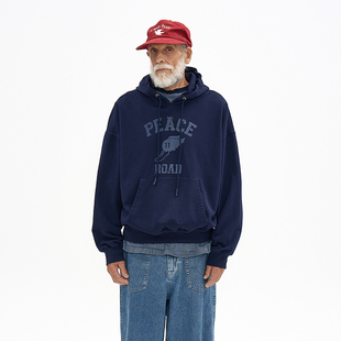 复古做旧宽松厚实上衣 PARTIMENTO 裂纹印花棉质连帽卫衣 韩国正品