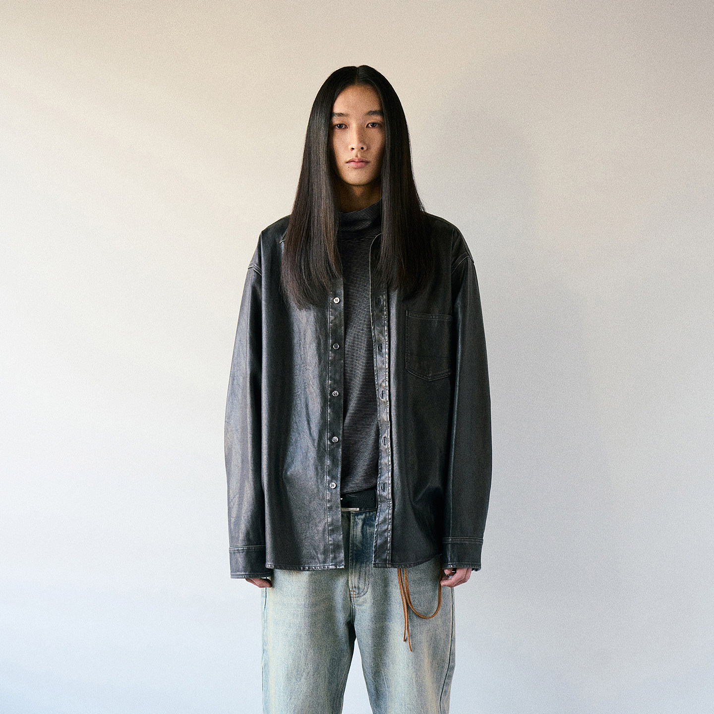 VTG复古水洗衬衫夹克 韩国正品 PARTIMENTO 轻便柔软廓形皮衣外套