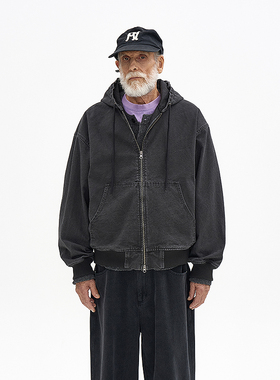 复古石洗工艺连帽夹克 韩国正品PARTIMENTO 双向拉链休闲百搭外套