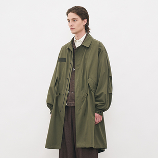 PARTIMENTO 韩国正品 宽松休闲抽绳棉风衣 大衣 韩系复古鱼尾中长款