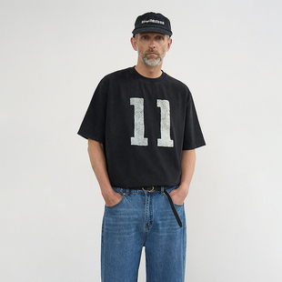 PARTIMENTO 韩国正品 复古宽松休闲百搭上衣 T恤 纯棉数字印花短袖