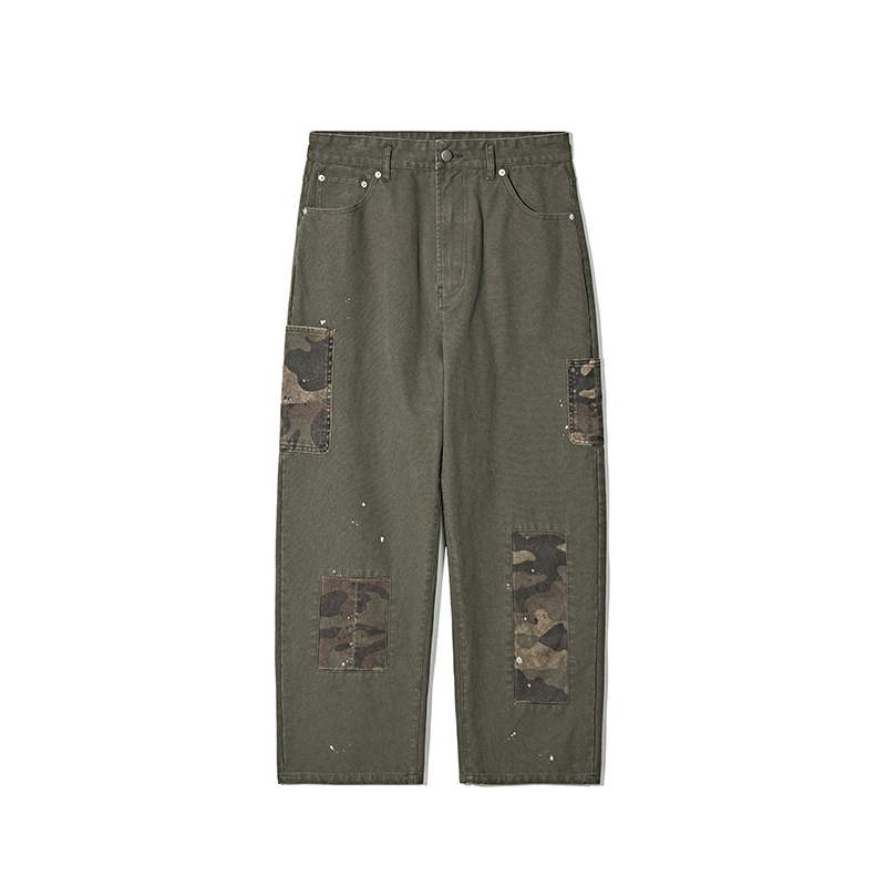 水洗做旧独特拼布工艺宽松休闲裤