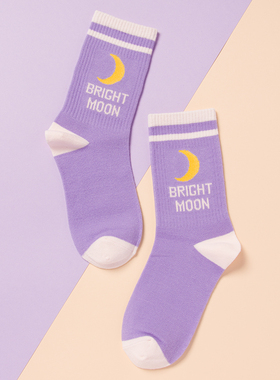 袜子女秋季多巴胺可爱少女甜美紫色长袜日韩学院风月亮中筒袜女生