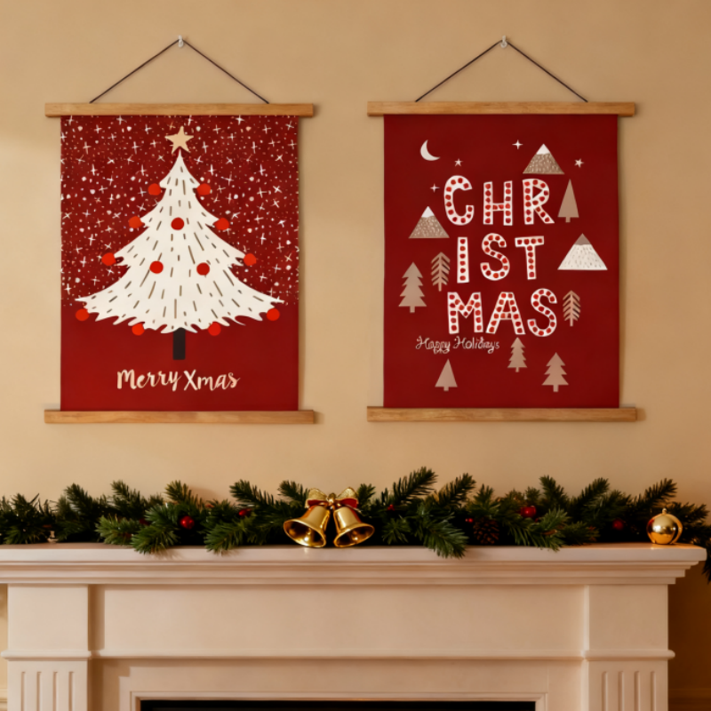 圣诞节主题装饰画挂画节日氛围布置创意卧室客厅壁画挂布背景墙面