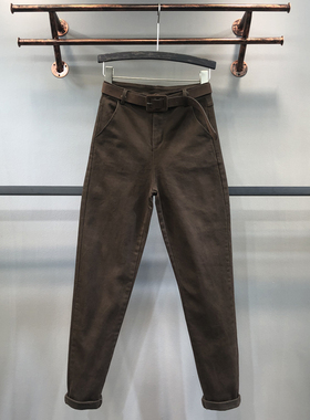 韩国春秋季新款休闲牛仔裤女高腰薄款显瘦百搭弹力修身小脚哈伦裤