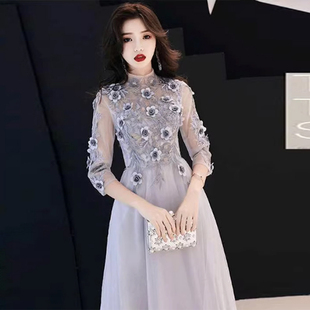 高档年会中式晚礼服女宴会主持人声乐生艺考礼服裙琵琶钢琴演出服