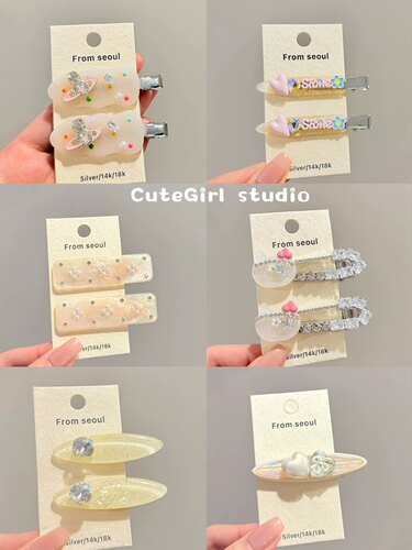 Cutegirl studio韩国精致闪钻醋酸猫咪别针发夹果冻刘海碎发夹子