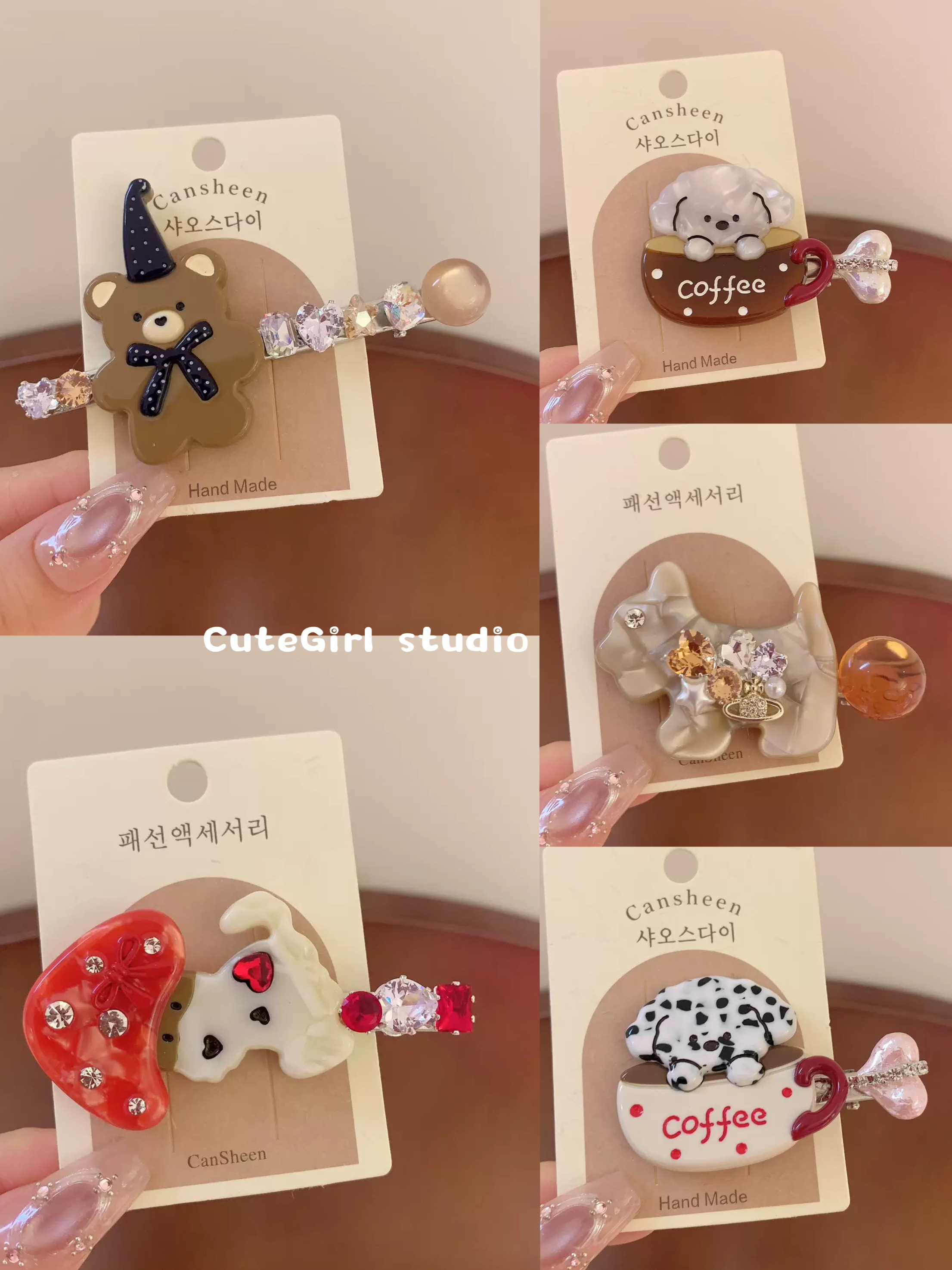 Cutegirl studio彩钻糖果色系小爱心小发夹甜美可爱爪夹发卡边夹