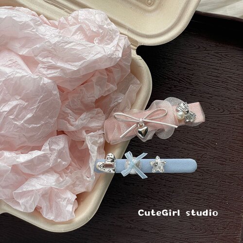 Cutegirl studio2026韩国PomPom新款布艺发夹爱心边夹气质碎发夹