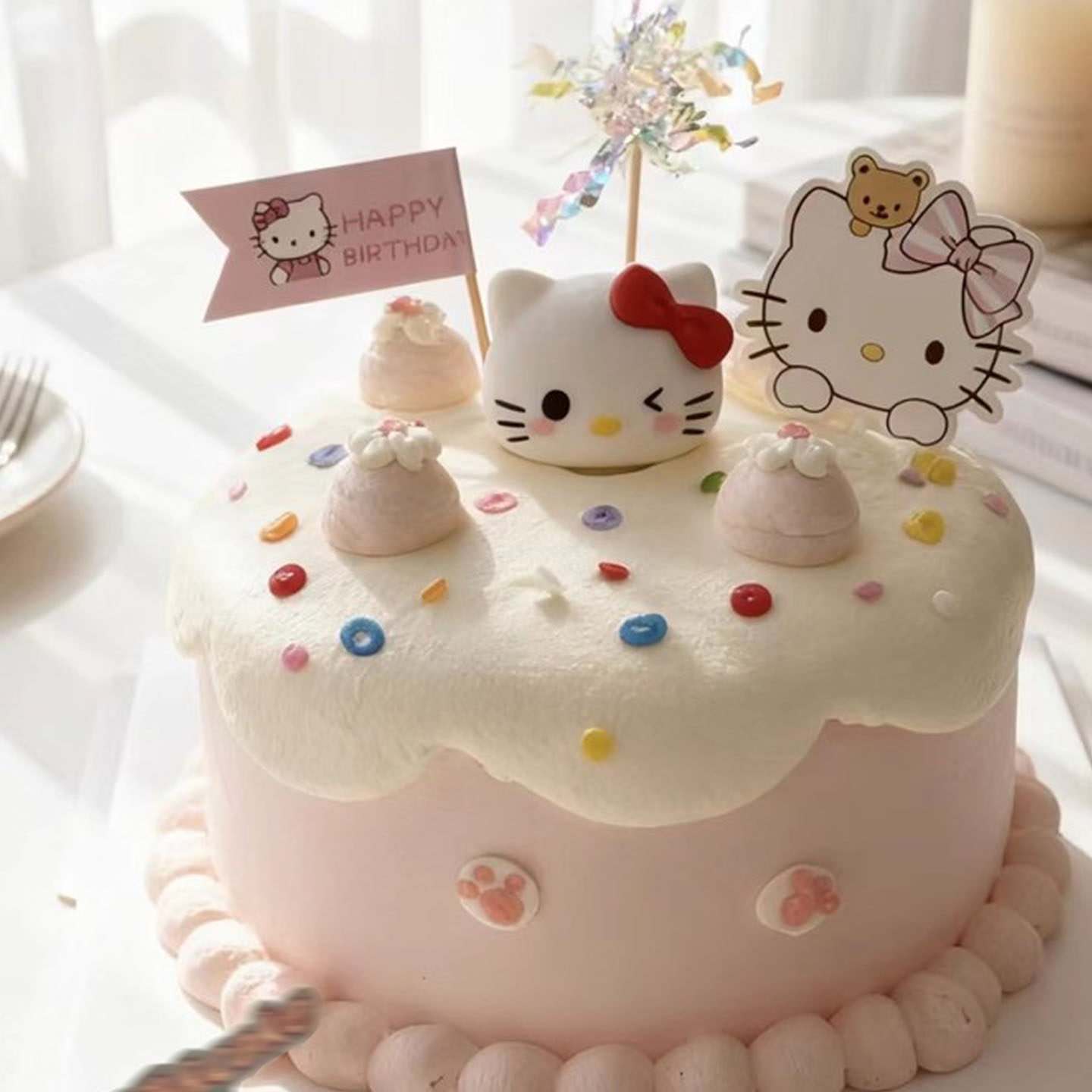 软胶粉色KT猫美乐蒂蛋糕摆件插牌