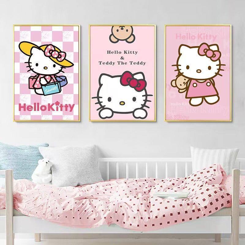 HelloKitty猫家用装饰画卧室粉色卡通凯特猫壁画女孩儿童房挂画