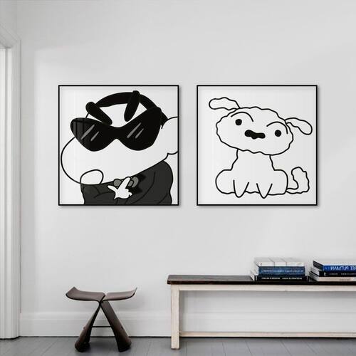 蜡笔小新装饰画墙壁画黑白工业风