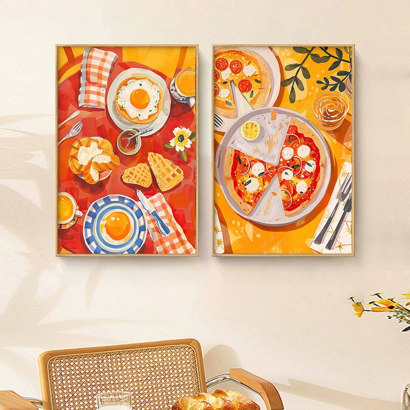 奶油ins风意式餐厅披萨面包挂画