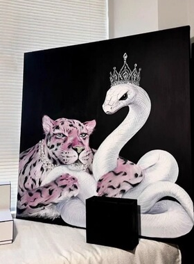《灵蛇豹富》侘寂风挂画寓意好
