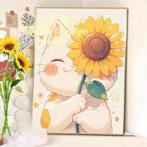 小猫咪向日葵装饰画新款儿童房