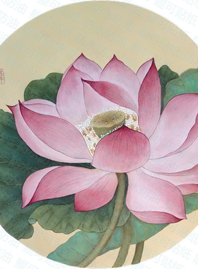 清雅莲花圆形墙贴纸客厅卧室内玄关走廊古朴国风装饰不干胶贴纸