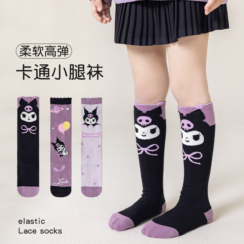 女童袜子高筒纯棉春夏季儿童高腰袜春夏中大童卡通公主运动长筒袜