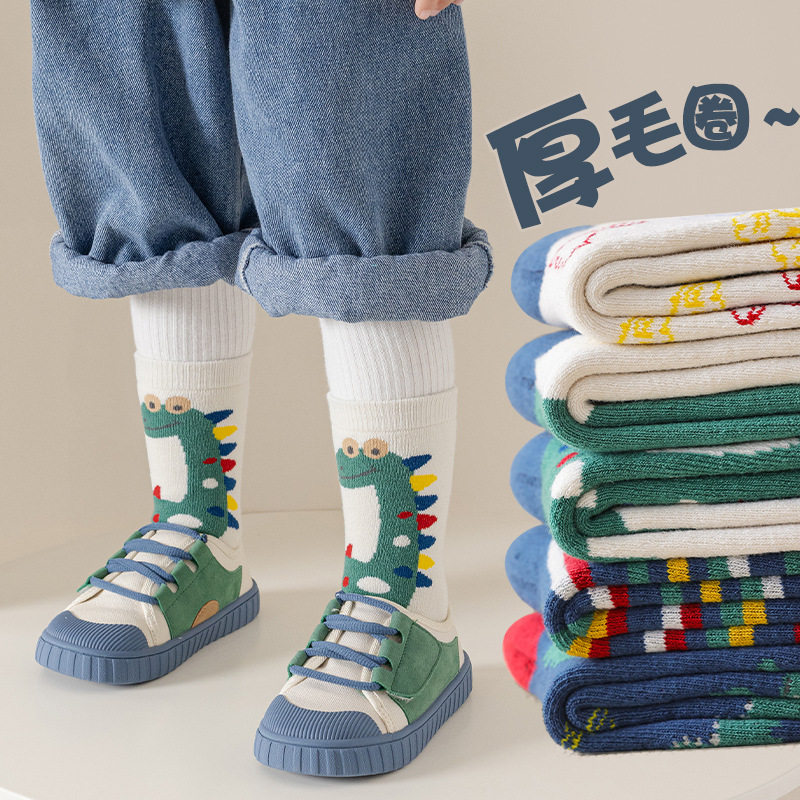 春夏加厚纯棉中筒恐龙儿童袜