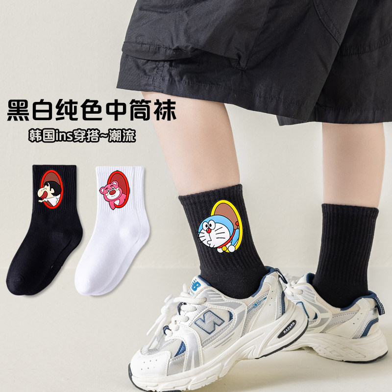 儿童袜子春夏棉袜卡通库洛米中筒袜男女童中大童秋休闲纯色运动袜