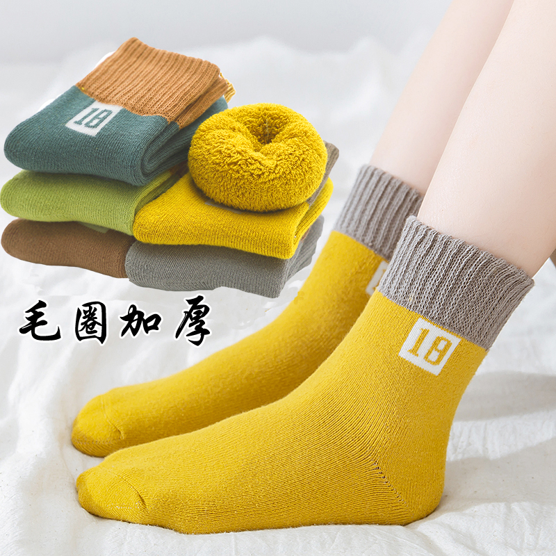 秋冬季纯棉加绒儿童袜子